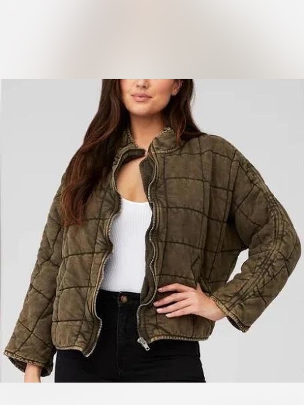 Free People Dolman Quilted Jacket Kacki Small